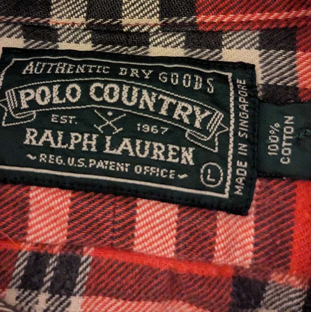 Polo Country Shirt Vintage Ralph Lauren Men's Red Plaid Button Down Rare Fraying - Picture 11 of 12